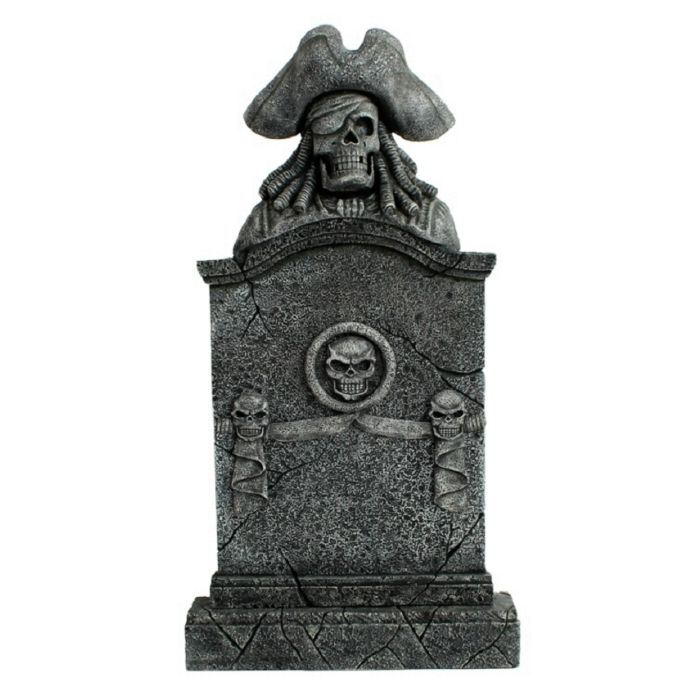 Piratenskelett Grabstein mit Totenköpfen lebensgroß Dekorationsfigur