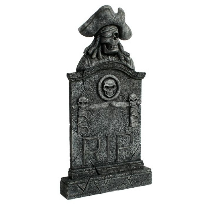 Piratenskelett Grabstein mit Totenköpfen RIP lebensgroß Dekorationsfigur