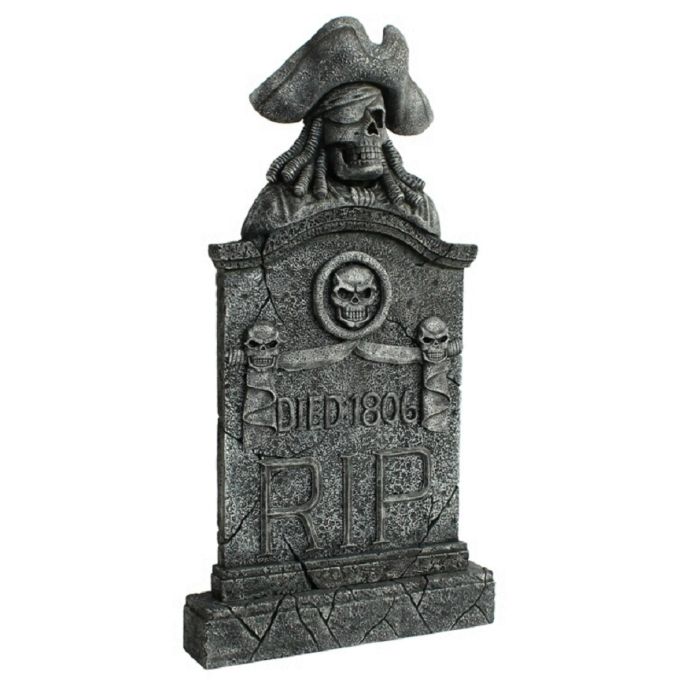 Piratenskelett Grabstein mit Totenköpfen RIP Died 1806 lebensgroß Dekorationsfigur
