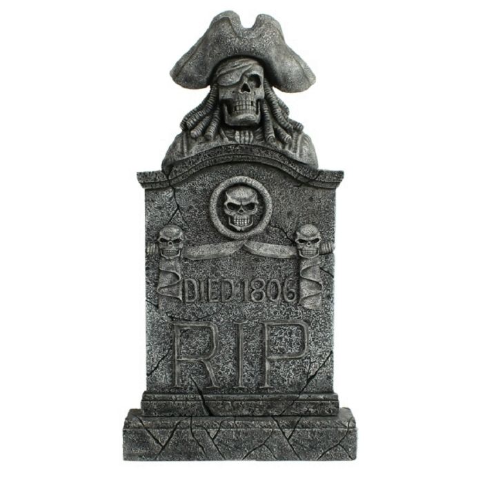 Piratenskelett Grabstein mit Totenköpfen RIP Died 1806 lebensgroß Dekorationsfigur