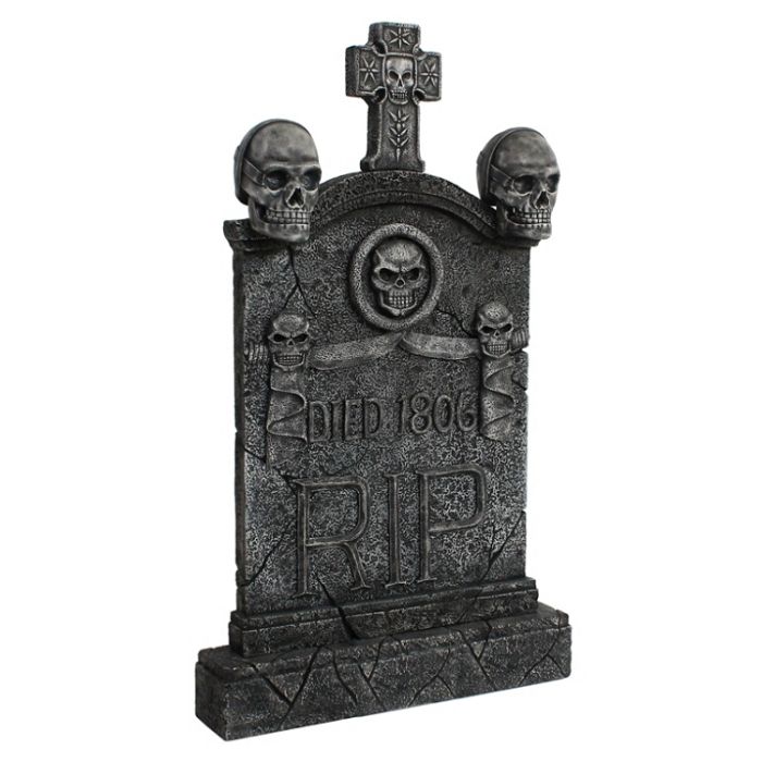Totenkopf und Kreuz Grabstein mit Totenköpfen RIP lebensgroß Dekorationsfigur