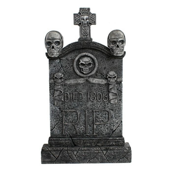 Totenkopf und Kreuz Grabstein mit Totenköpfen RIP lebensgroß Dekorationsfigur