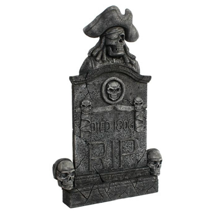 Piratenskelett und Totenköpfe Grabstein mit Totenköpfen RIP Died lebensgroß Dekorationsfigur