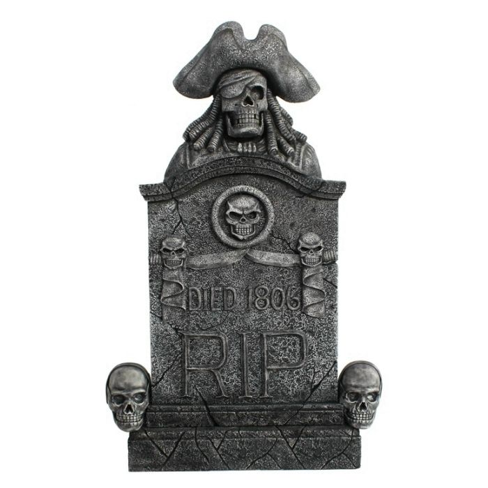 Piratenskelett und Totenköpfe Grabstein mit Totenköpfen RIP Died lebensgroß Dekorationsfigur