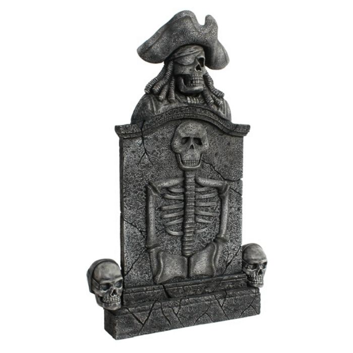 Piratenskelett und Totenköpfe Grabstein mit Skelett lebensgroß Dekorationsfigur