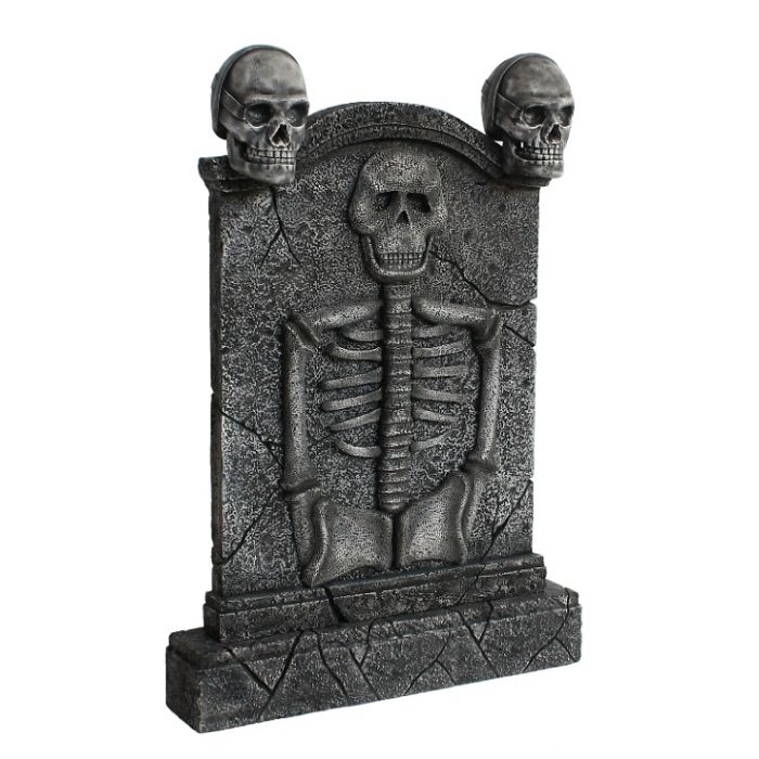 Totenkopf Grabstein mit Skelett lebensgroß Dekorationsfigur