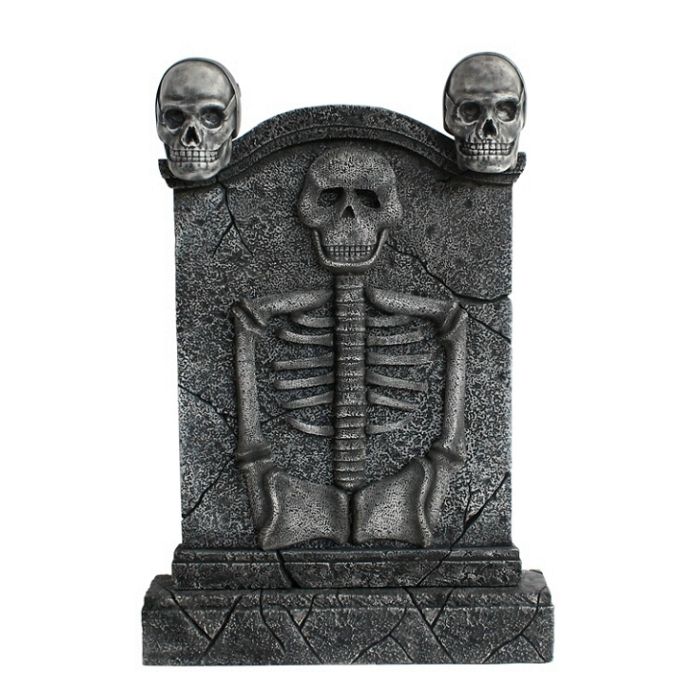 Totenkopf Grabstein mit Skelett lebensgroß Dekorationsfigur