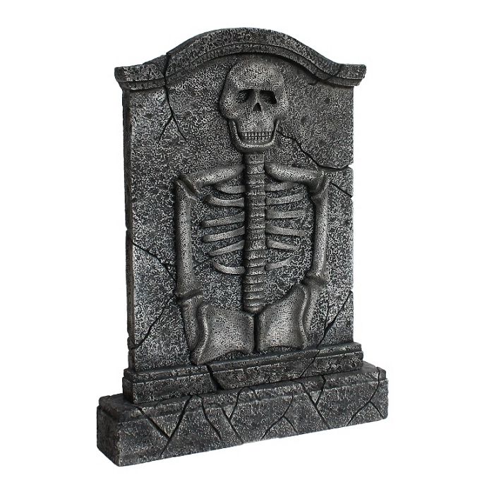 Grabstein mit Skelett lebensgroß Dekorationsfigur