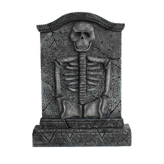Grabstein mit Skelett lebensgroß Dekorationsfigur