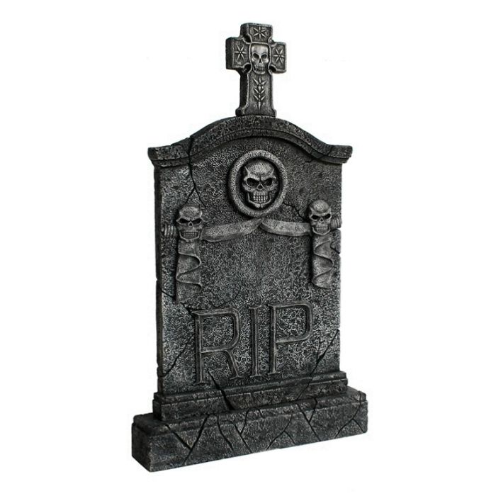 Kreuz Grabstein mit Totenköpfen RIP lebensgroß Dekorationsfigur