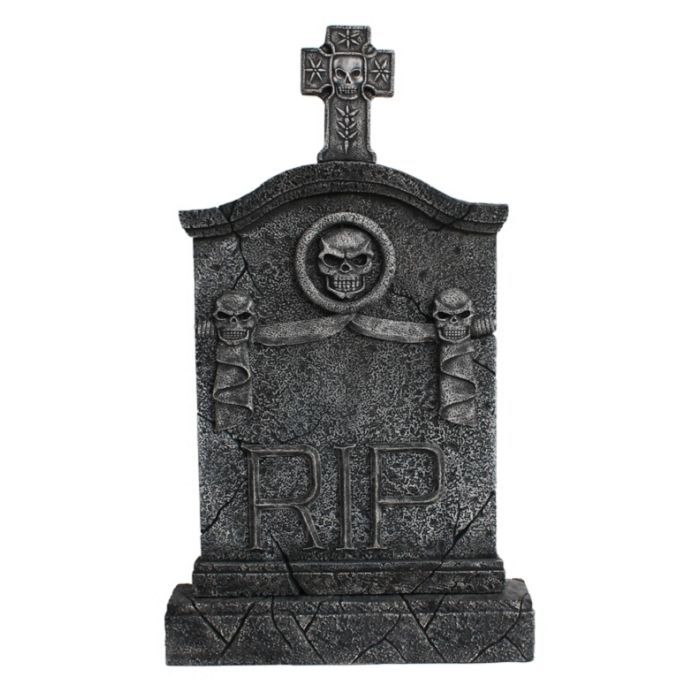 Kreuz Grabstein mit Totenköpfen RIP lebensgroß Dekorationsfigur