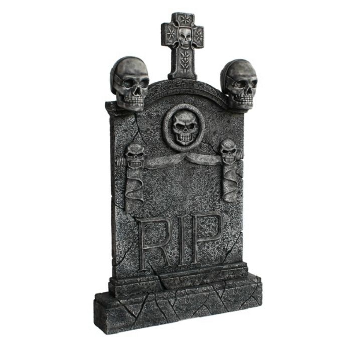 Totenkopf und Kreuz Grabstein mit Totenköpfen RIP (Variante 2) lebensgroß Dekorationsfigur