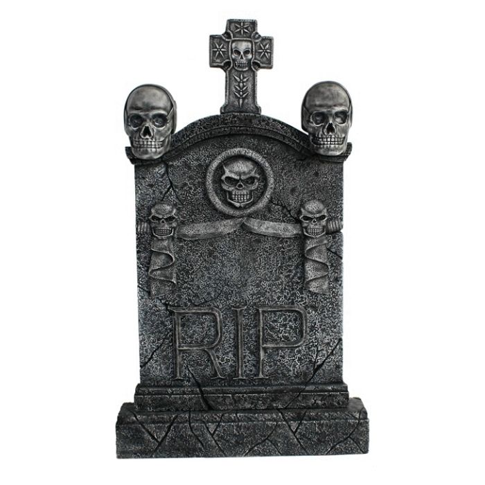 Totenkopf und Kreuz Grabstein mit Totenköpfen RIP (Variante 2) lebensgroß Dekorationsfigur