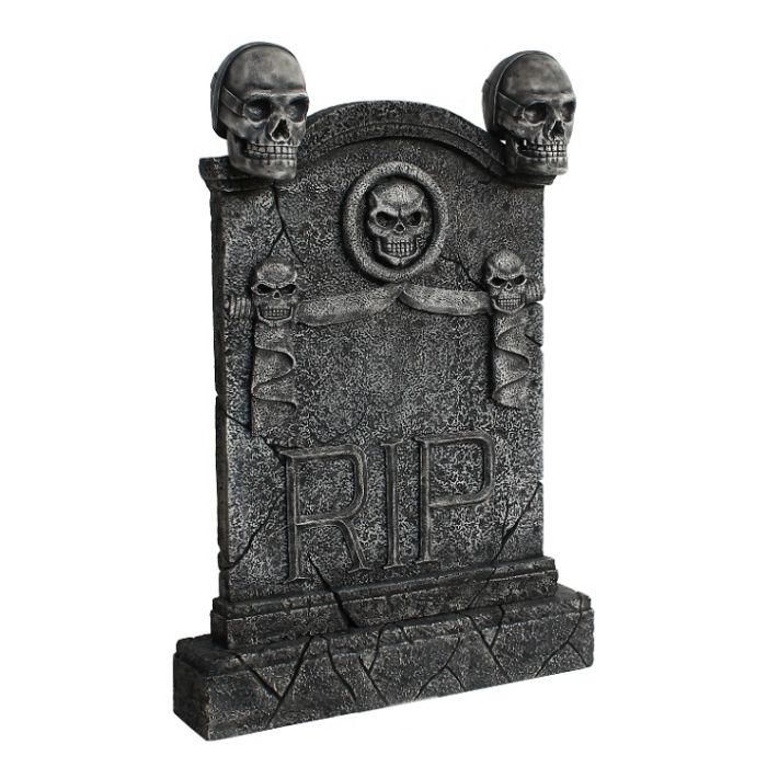 Totenkopf Grabstein mit Totenköpfen RIP (Variante 2) lebensgroß Dekorationsfigur