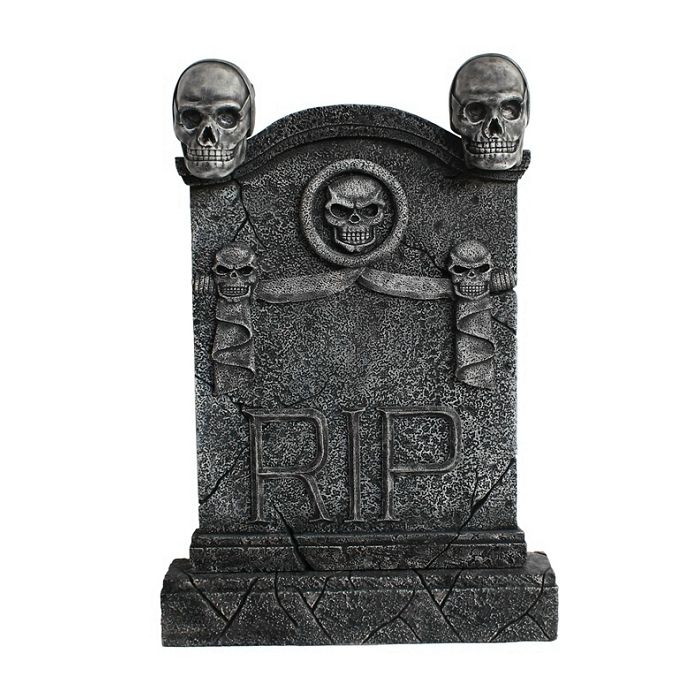 Totenkopf Grabstein mit Totenköpfen RIP (Variante 2) lebensgroß Dekorationsfigur