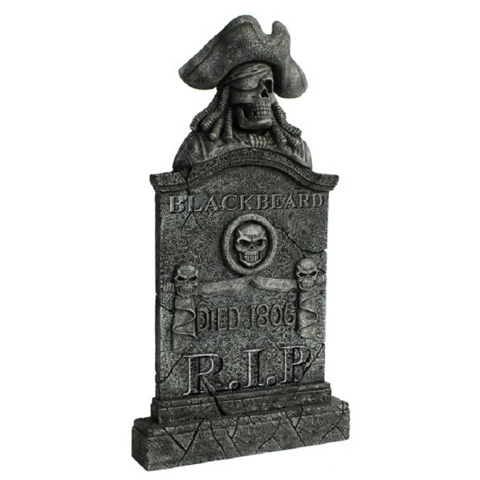 Piratenskelett Grabstein Blackbeard mit Totenköpfen lebensgroß Dekorationsfigur