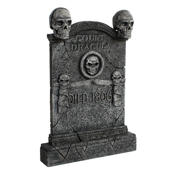 Totenkopf Grabstein Graf Dracula lebensgroß Dekorationsfigur