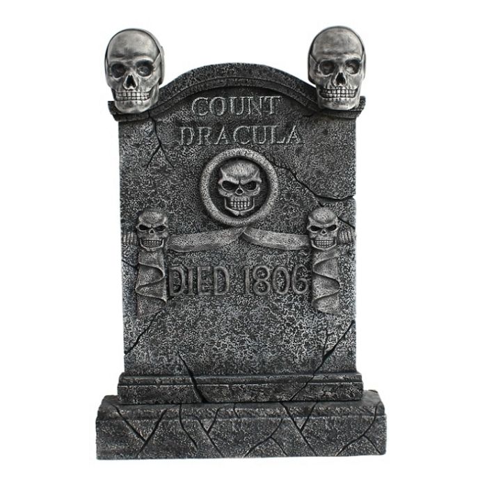 Totenkopf Grabstein Graf Dracula lebensgroß Dekorationsfigur