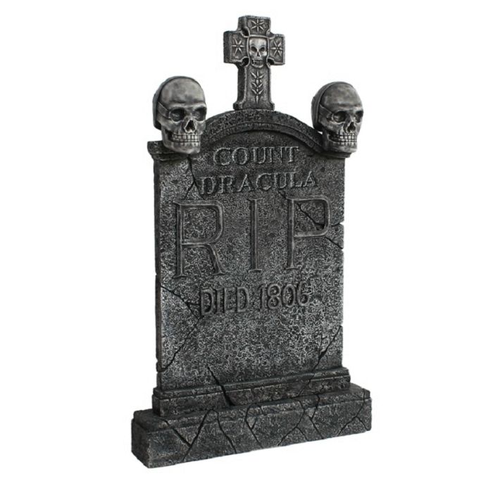Totenkopf und Kreuz Grabstein Graf Dracula lebensgroß Dekorationsfigur