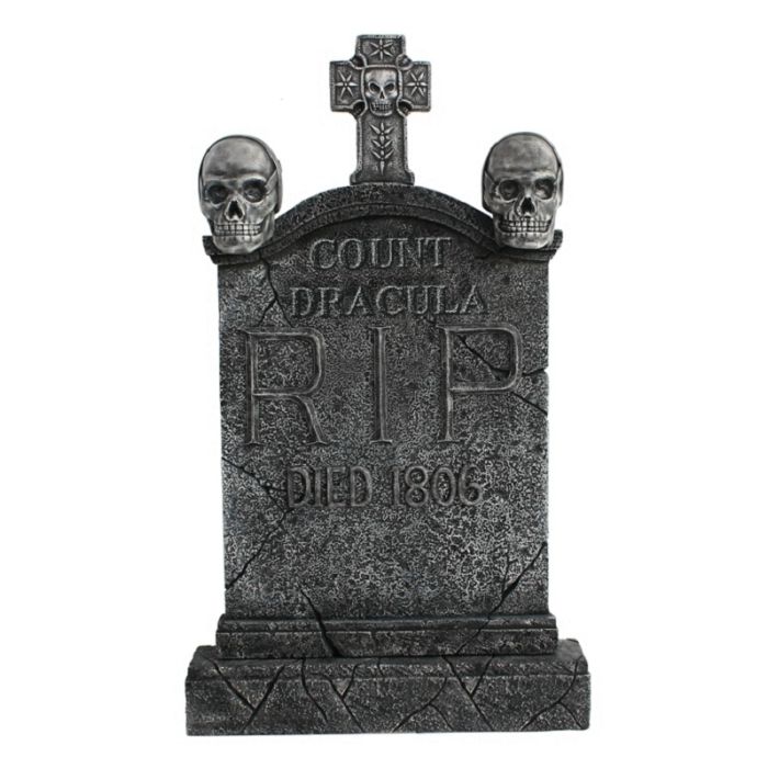 Totenkopf und Kreuz Grabstein Graf Dracula lebensgroß Dekorationsfigur