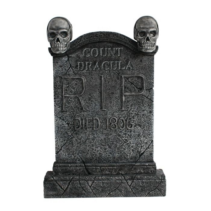 Totenkopf Grabstein Graf Dracula (Variante 2) lebensgroß Dekorationsfigur