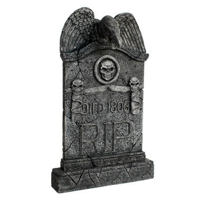 Geier Grabstein mit Totenköpfen (Variante 2) lebensgroß Dekorationsfigur