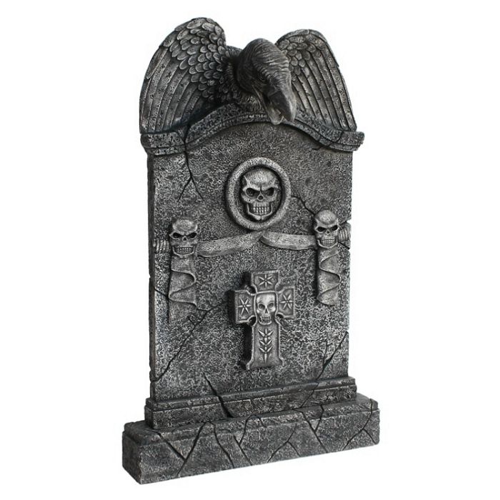 Geier Grabstein mit Totenköpfen und Kreuz lebensgroß Dekorationsfigur
