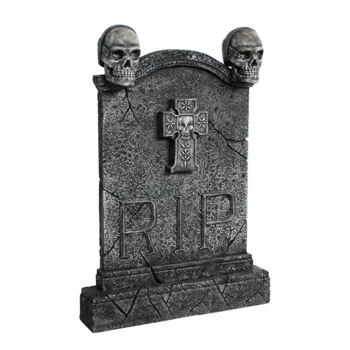Totenkopf Grabstein mit Kreuz (Variante 2) lebensgroß Dekorationsfigur