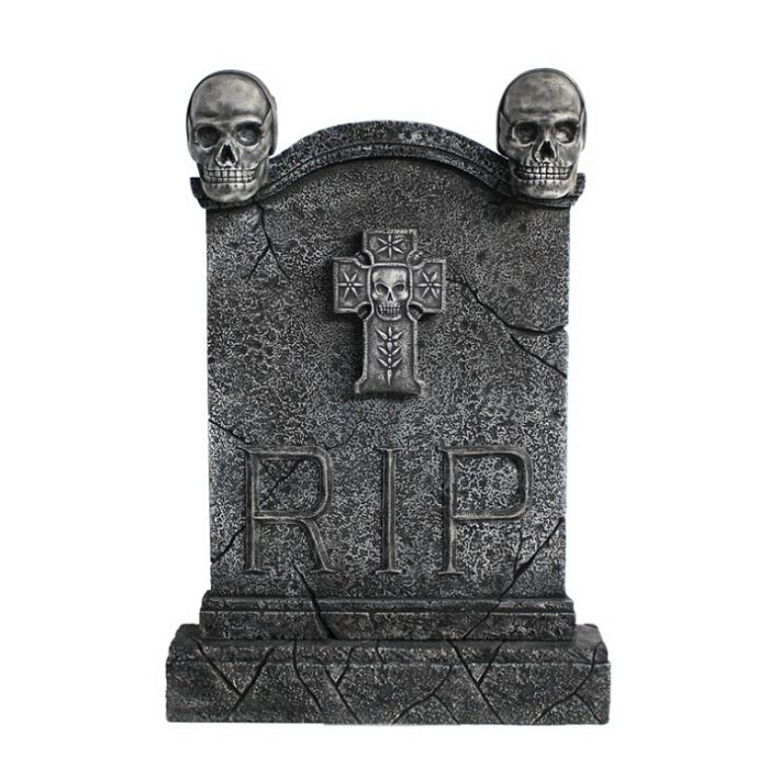 Totenkopf Grabstein mit Kreuz (Variante 2) lebensgroß Dekorationsfigur
