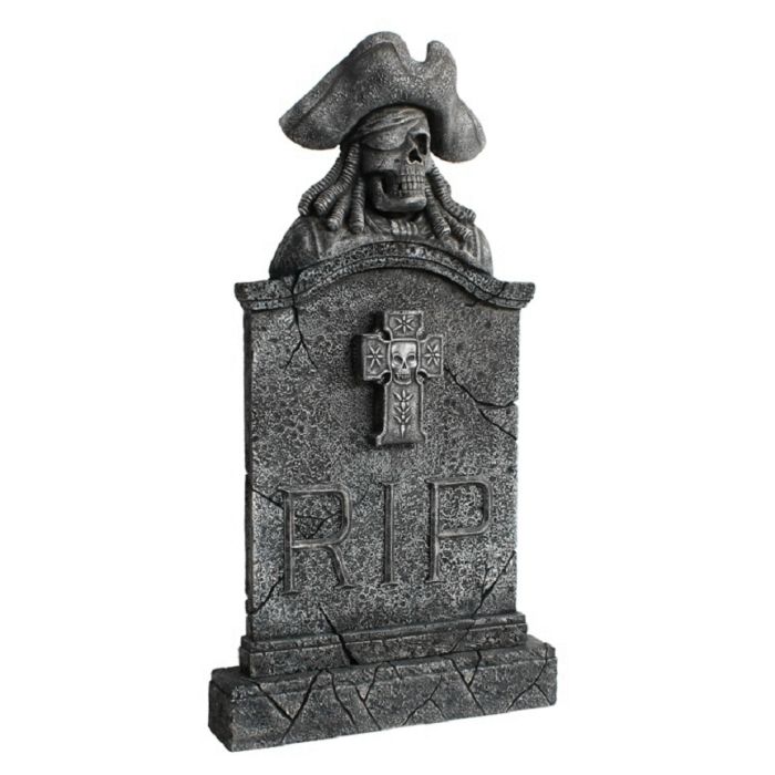 Piratenskelett Grabstein mit Kreuz lebensgroß Dekorationsfigur