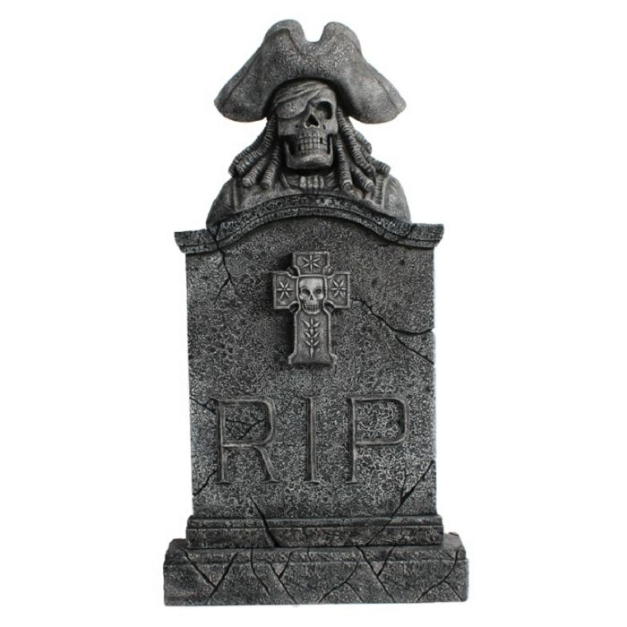 Piratenskelett Grabstein mit Kreuz lebensgroß Dekorationsfigur