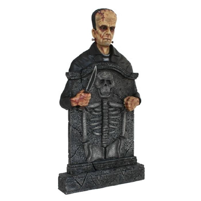 Monster Frankenstein Grabstein mit Skelett lebensgroß Dekorationsfigur