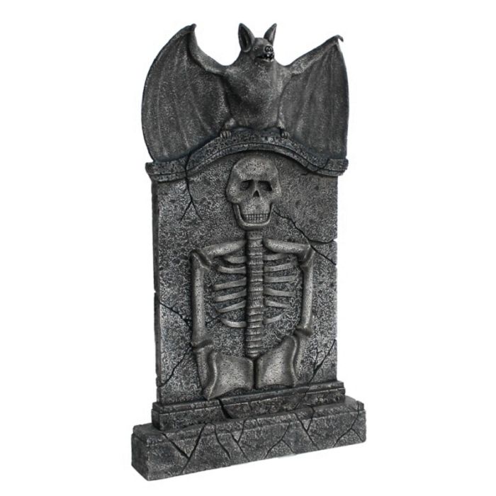 Fledermaus Grabstein mit Skelett lebensgroß Dekorationsfigur