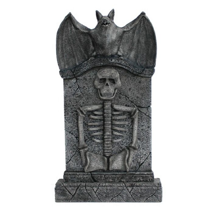Fledermaus Grabstein mit Skelett lebensgroß Dekorationsfigur