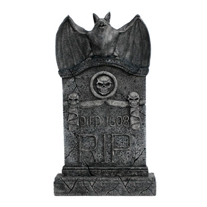 Fledermaus Grabstein mit Totenköpfen lebensgroß Dekorationsfigur