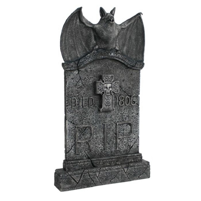 Fledermaus Grabstein mit Kreuz lebensgroß Dekorationsfigur