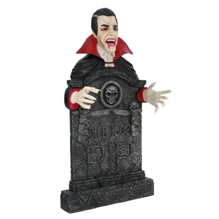 Dracula Grabstein mit Totenköpfen lebensgroß Dekorationsfigur