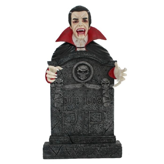 Dracula Grabstein mit Totenköpfen lebensgroß Dekorationsfigur