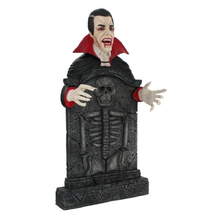 Dracula Grabstein mit Skelett lebensgroß Dekorationsfigur