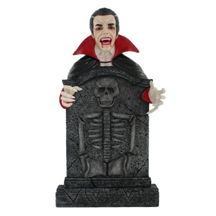 Dracula Grabstein mit Skelett lebensgroß Dekorationsfigur