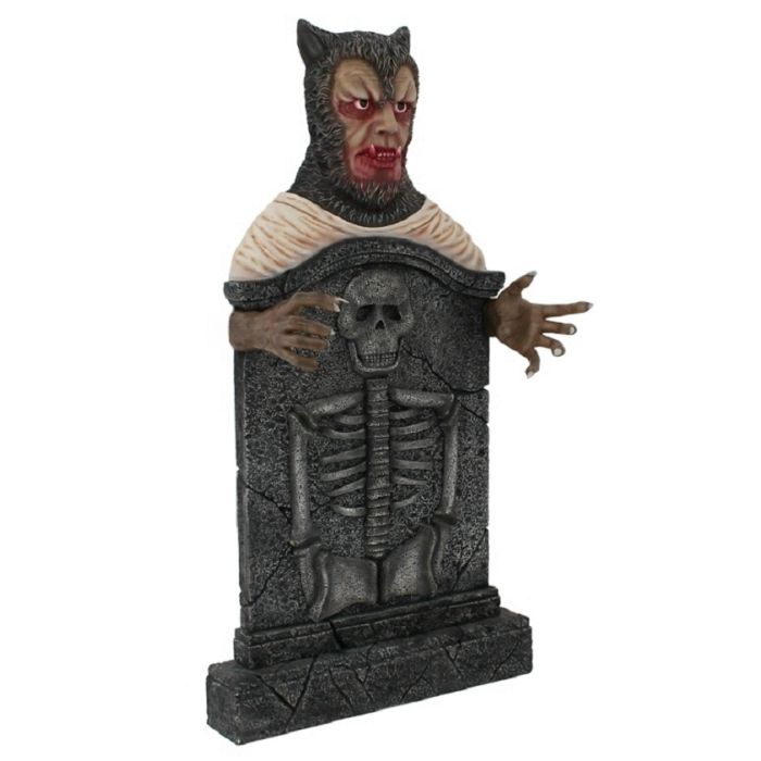 Werwolf Grabstein mit Skelett lebensgroß Dekorationsfigur