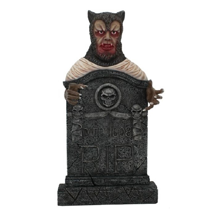 Werwolf Grabstein mit Totenköpfen lebensgroß Dekorationsfigur