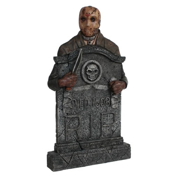 Jason Voorhees Grabstein mit Totenköpfen lebensgroß Dekorationsfigur