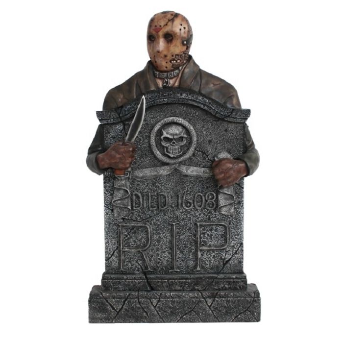 Jason Voorhees Grabstein mit Totenköpfen lebensgroß Dekorationsfigur