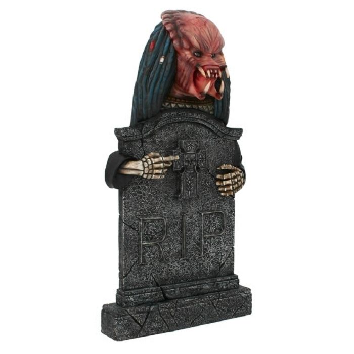 Alien Predator Grabstein mit Kreuz lebensgroß Dekorationsfigur
