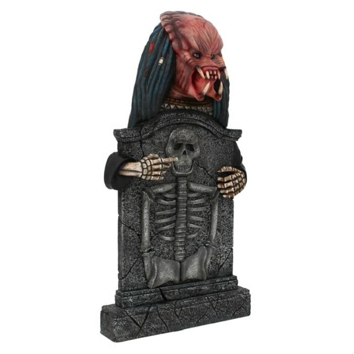 Alien Predator Grabstein mit Skelett lebensgroß Dekorationsfigur