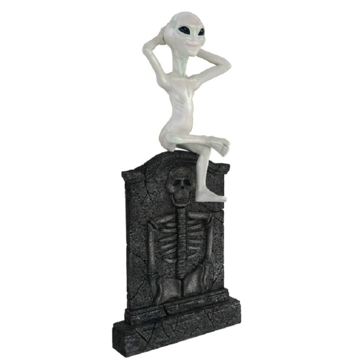 Alien Grabstein mit Skelett lebensgroß Dekorationsfigur