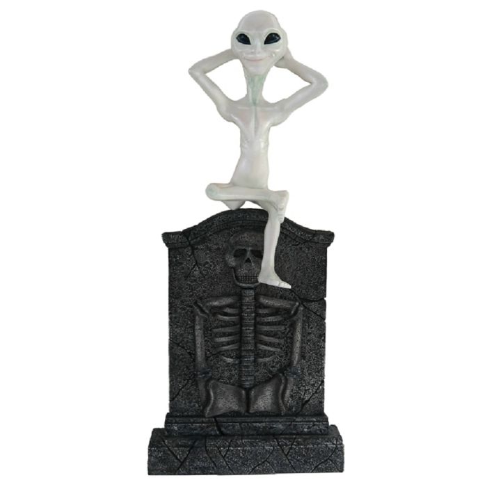 Alien Grabstein mit Skelett lebensgroß Dekorationsfigur