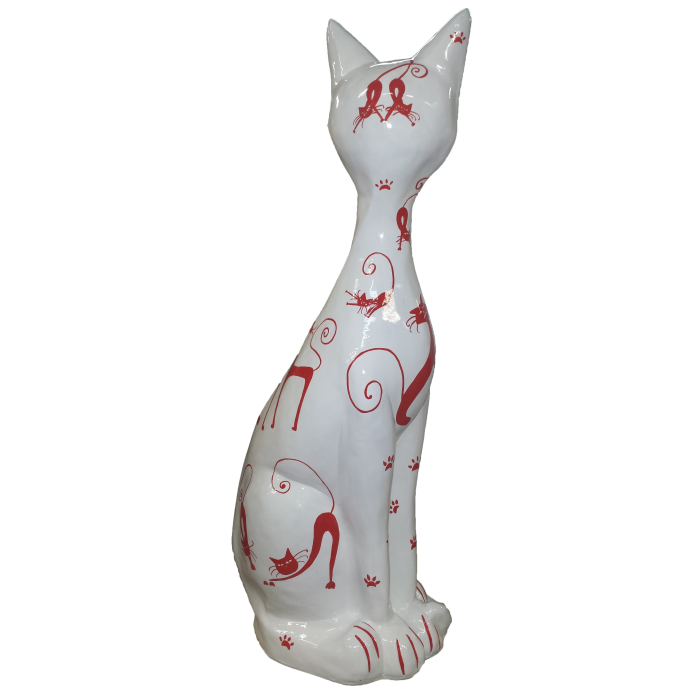 Katze sitzend modernes Design rot verkleinert Dekorationsfigur