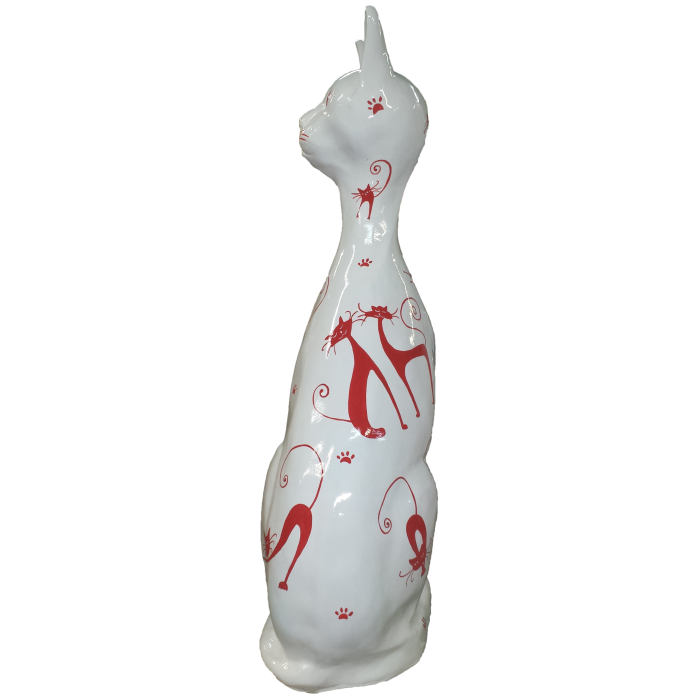 Katze sitzend modernes Design rot verkleinert Dekorationsfigur